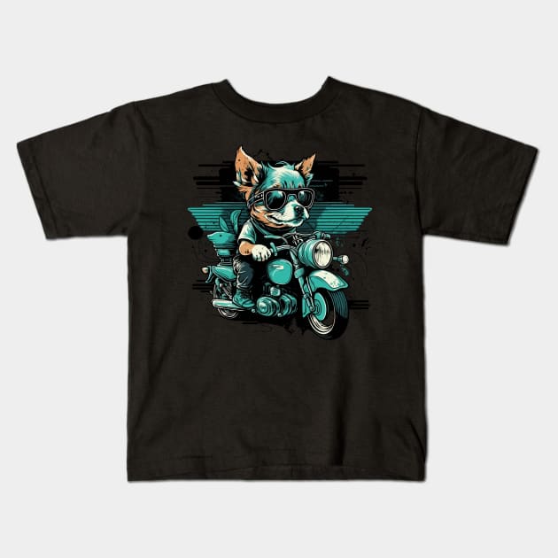 Cool dog ride motorbike Kids T-Shirt by JORDYGRAPH